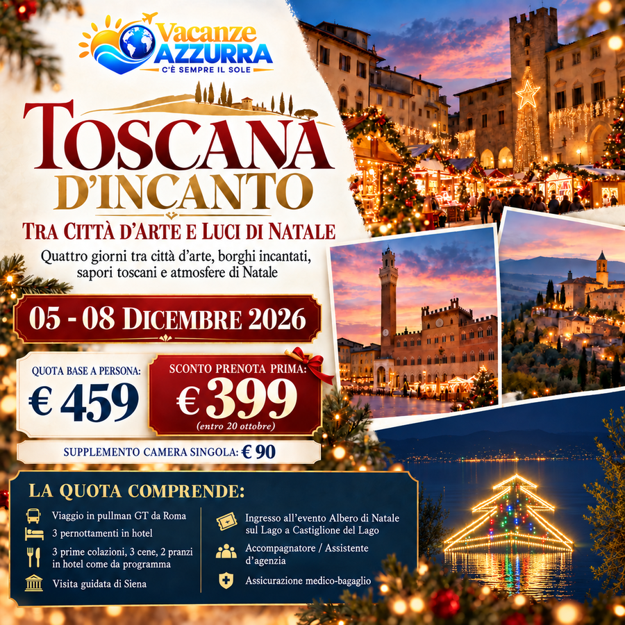 05 DICEMBRE 2026 TOSCANA D'INCANTO: TRA CITTÀ D'ARTE E LUCI DI NATALE