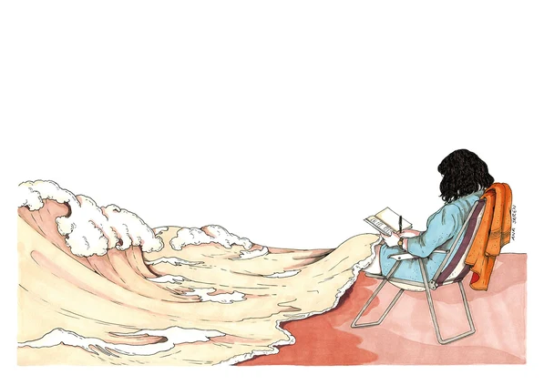 ANA JAREN STAMPA ARTISTICA  A3: Reading on the Beach