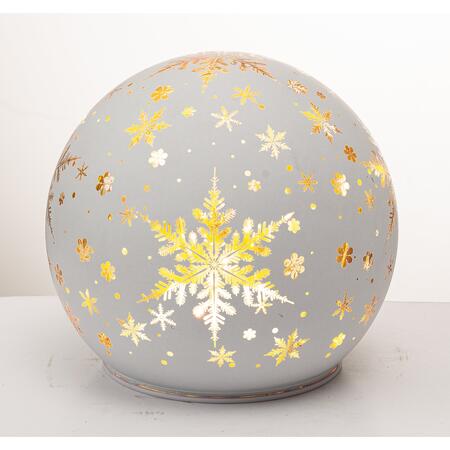 Palais Royal Palla di Vetro LED Bianca con Fiocchi di Neve Dorati 15 cm