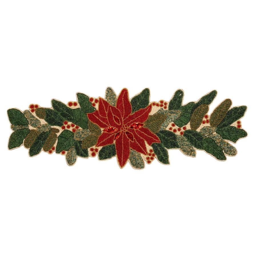 Palais Royal Runner Natalizio Poinsettia in Perline di Vetro e Acrilico 90x32 cm