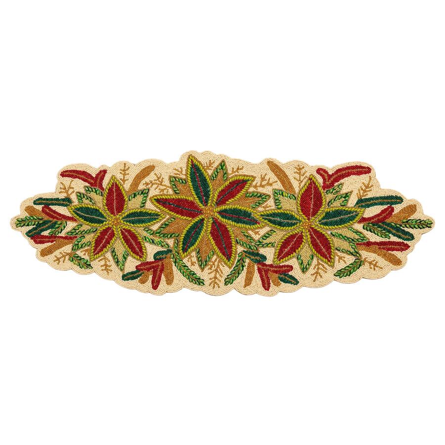Palais Royal Runner Natalizio a Tre Poinsettia in Perline di Vetro e Acrilico 90x32 cm
