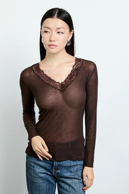 Two Way Maglia Con Cachemire Inserto Pizzo Moro