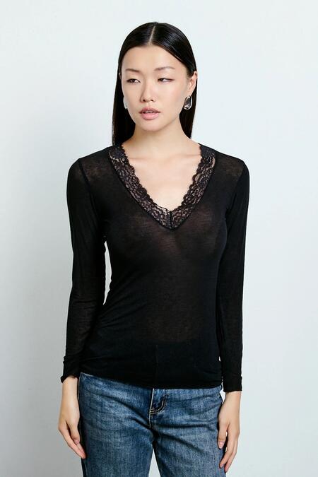 Two Way Maglia Con Cachemire Inserto Pizzo Nero