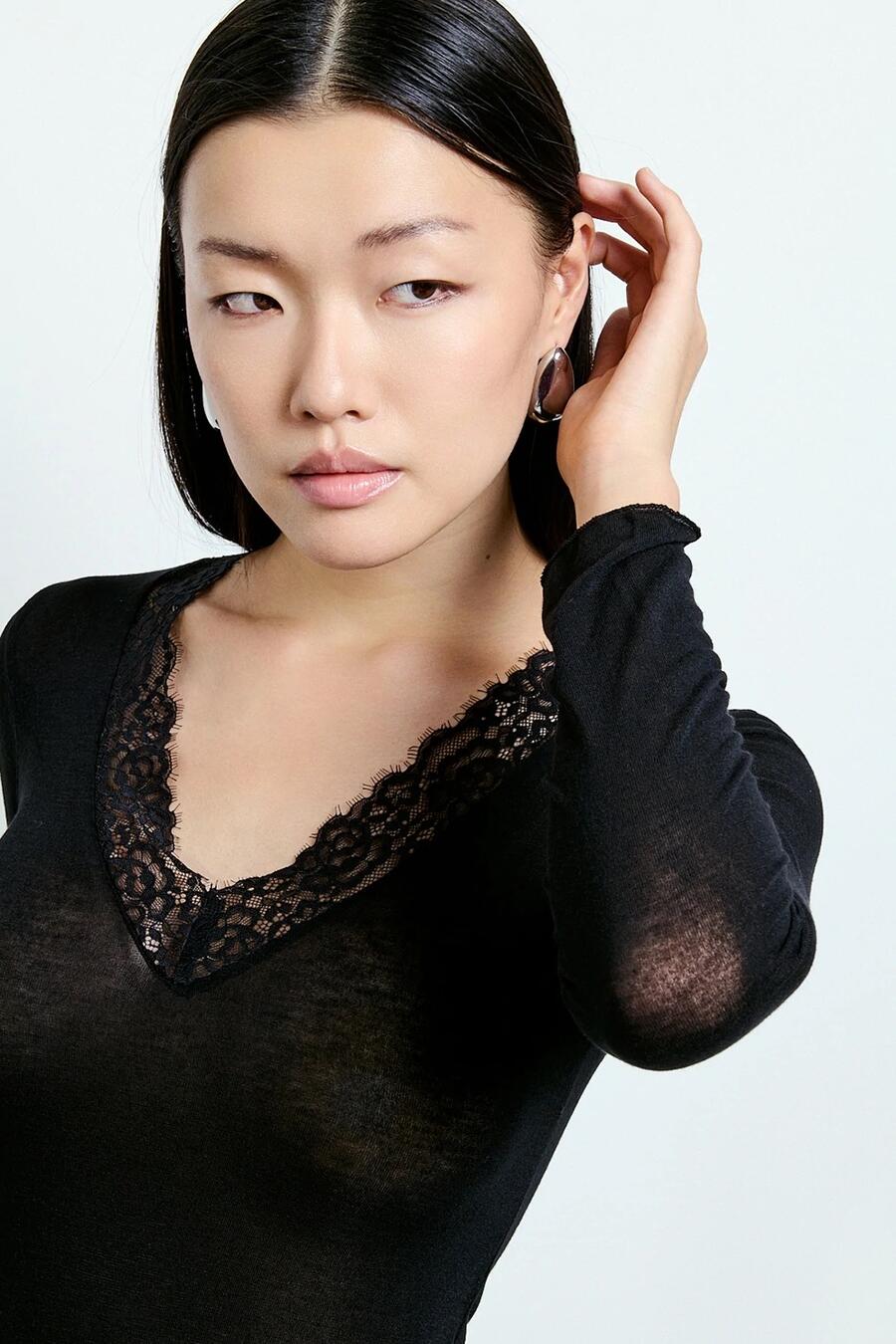 Two Way Maglia Con Cachemire Inserto Pizzo Nero