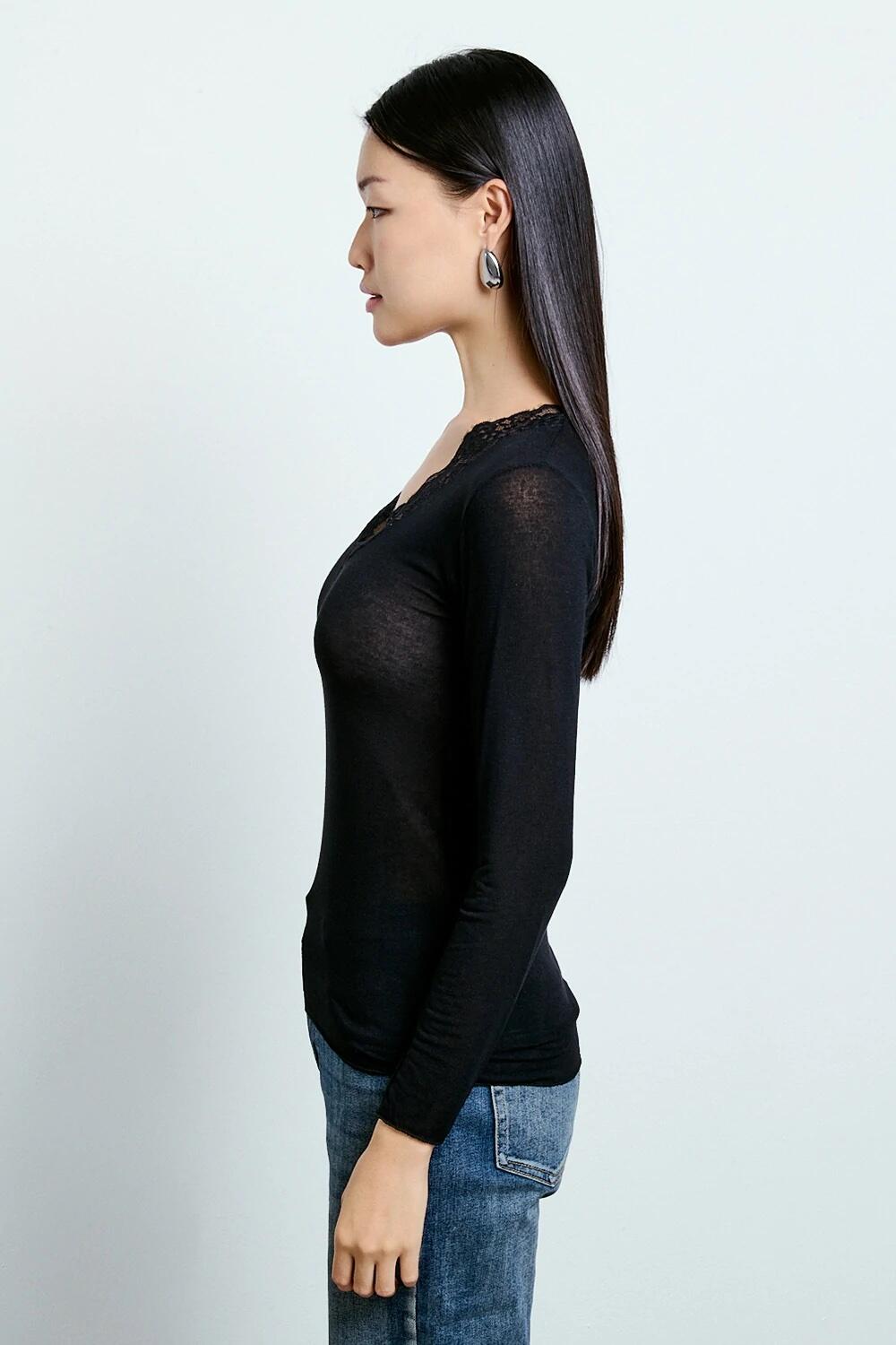 Two Way Maglia Con Cachemire Inserto Pizzo Nero
