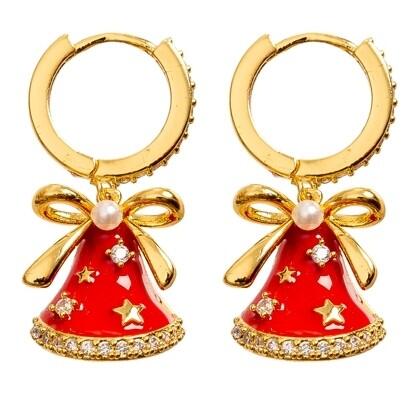 Palais Royal Orecchini Natalizi Campanella in Metallo Smaltato e Cristalli con Perla