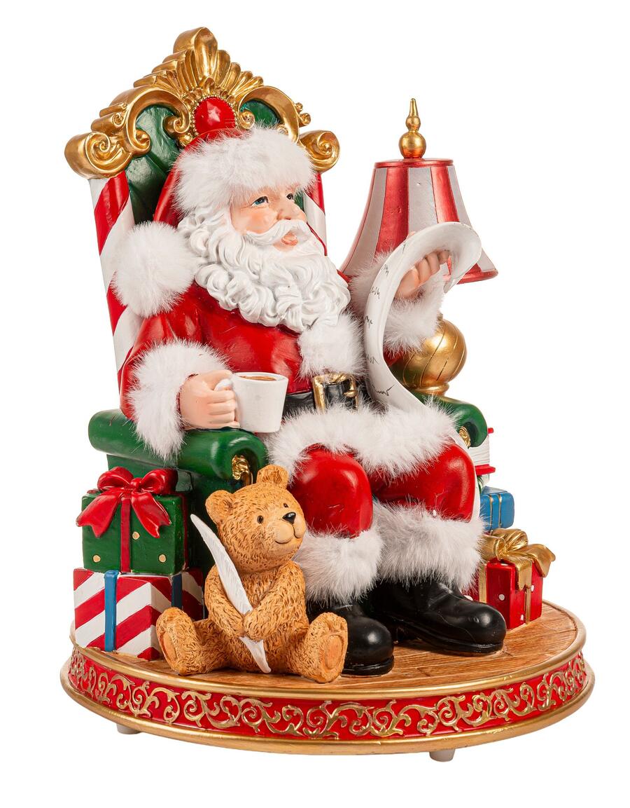 Palais Royal Carillon Babbo Natale in Poltrona con Luce 28 cm