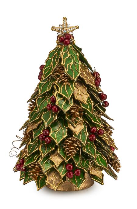 Palais Royal Alberello di Natale a Foglie di Agrifoglio Verde e Oro 34 cm
