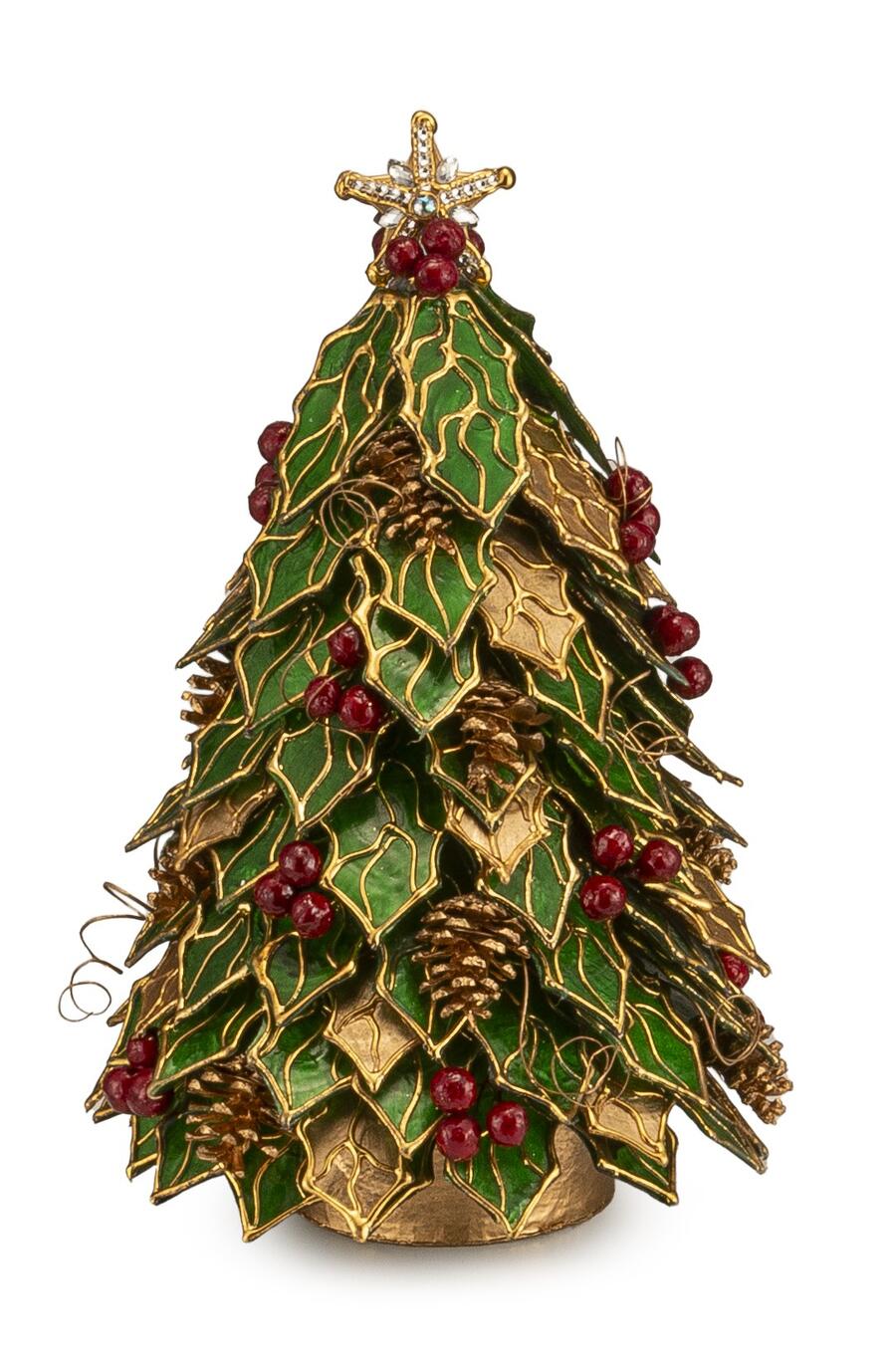 Palais Royal Alberello di Natale a Foglie di Agrifoglio Verde e Oro 34 cm