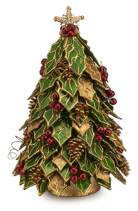 Palais Royal Alberello di Natale a Foglie di Agrifoglio Verde e Oro 41 cm