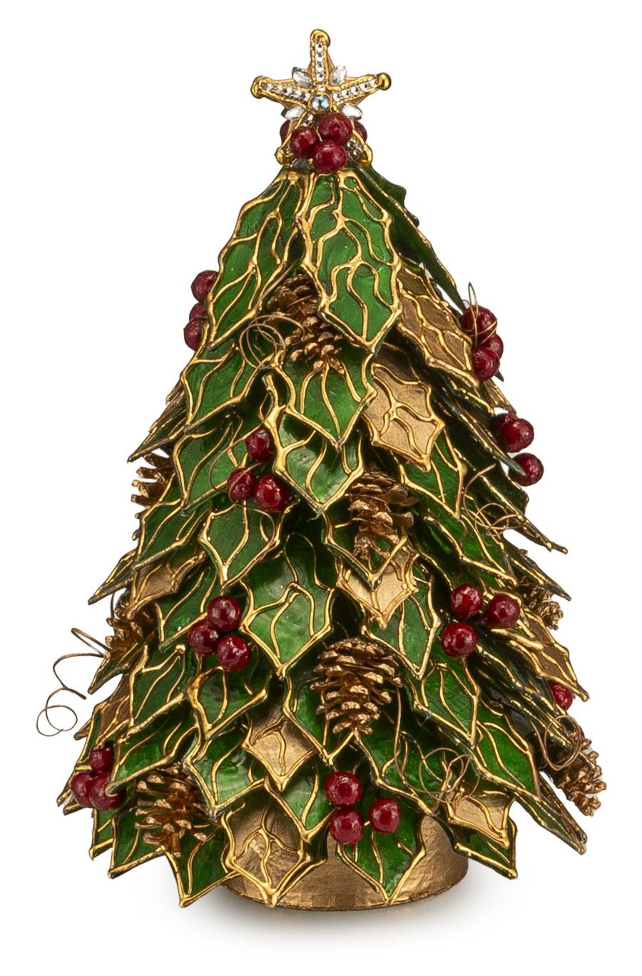 Palais Royal Alberello di Natale a Foglie di Agrifoglio Verde e Oro 41 cm