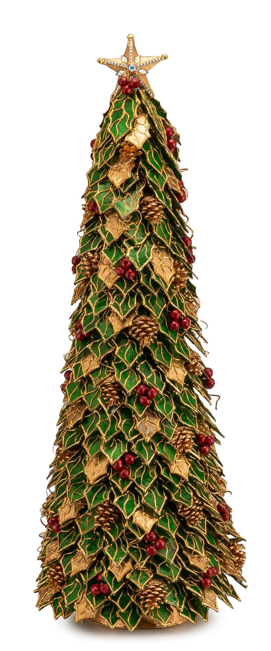 Palais Royal Alberello di Natale a Foglie di Agrifoglio Verde e Oro 92 cm