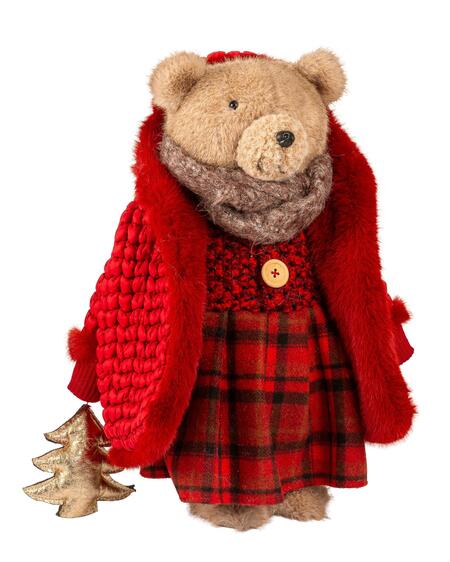 Palais Royal Orsetto in Stoffa con Cappotto, Gonna Tartan e Alberello 44 cm