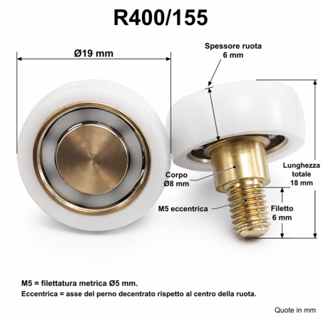 R400/155 - 19x6 M5 Ecc - Kit 2 pezzi