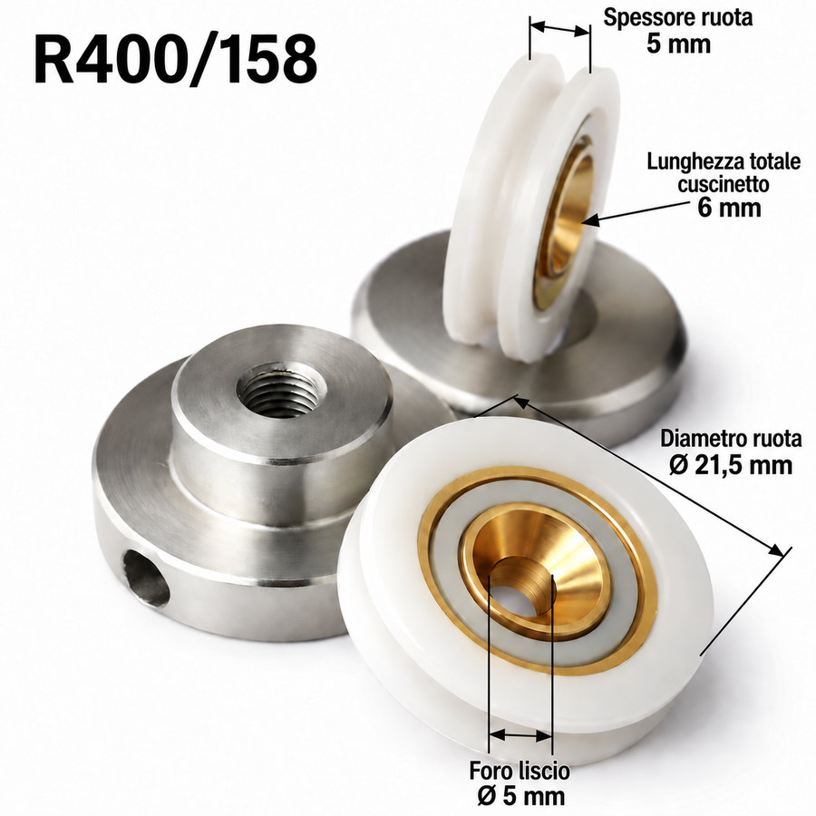 R400/158 Solo Rotella compatibile x Dado TDA  - Kit 2 pezzi no pezzo in metallo