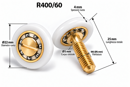R400/60 - 22 AP M6 Filetto - Kit 2 pezzi
