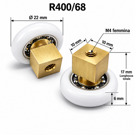 R400/68 - 22 AZ Ottone Quadro - Kit 2 pezzi