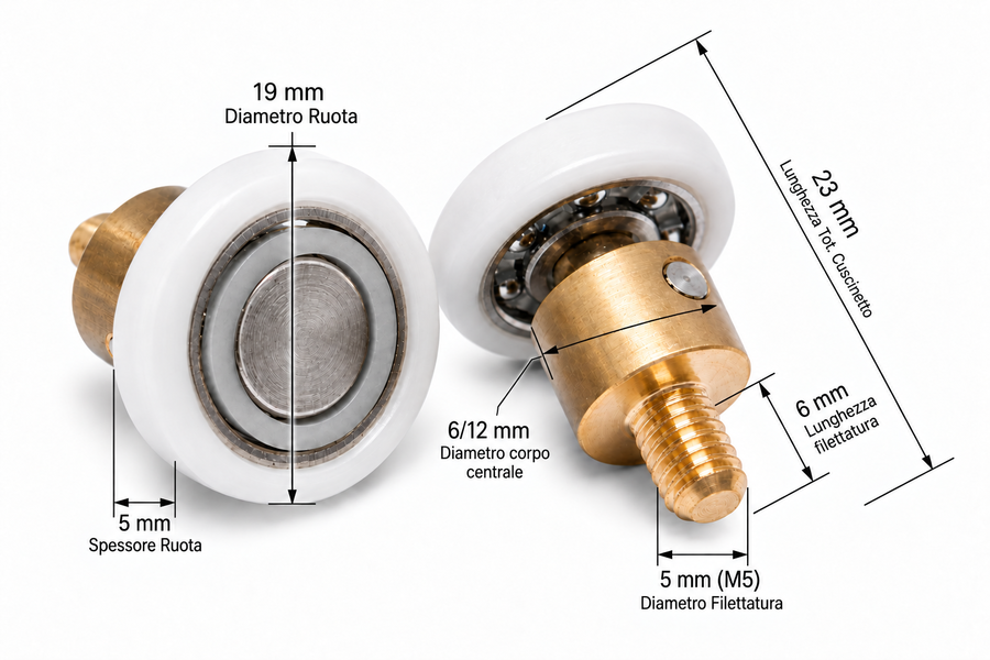 R400/13 - Cuscinetto a snodo 19 Snodo Short M5 - kit 2 pezzi