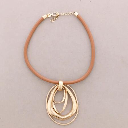 Collana Cordone Gomma Pendente Anelli Metallo ORO E MARRONE