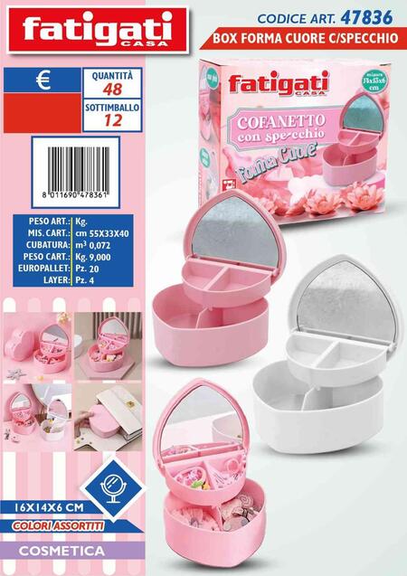 Fatigati Cofanetto Con Specchio A Cuore [Conf. da 12 pezzi]