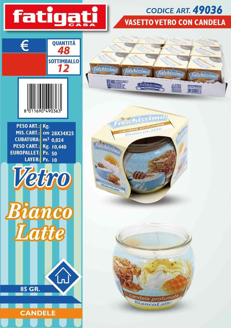 Fatigati Vasetto Vetro Candela Bianco Latte [Conf. da 12 pezzi]
