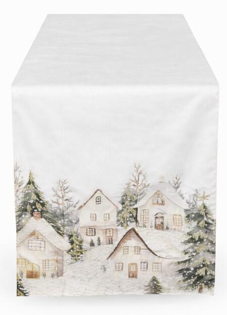 Clodette Runner Panna con Ricamo Villaggio Innevato Natalizio 160x40 cm