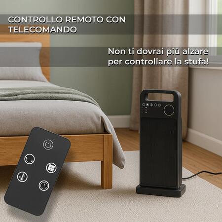 Stufa Termoventilatore a Colonna 2000W a 3 Livelli con Telecomando incluso