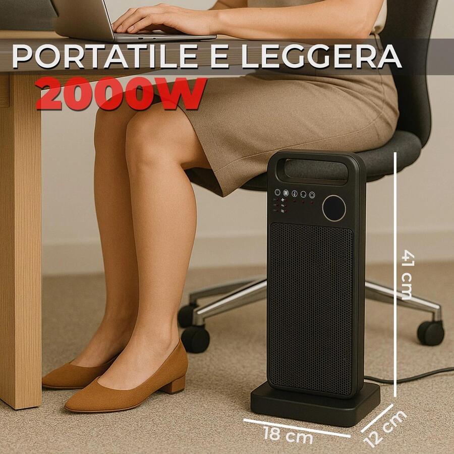 Stufa Termoventilatore a Colonna 2000W a 3 Livelli con Telecomando incluso