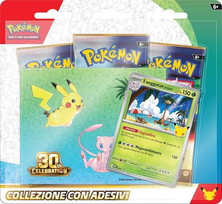 Pokemon 30° anniversario collezione con adesivi exxeggutor di alola ita
