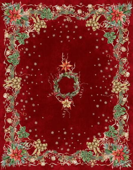 Clodette Tovaglia in Cotone Rossa con Stelle e Ghirlanda Natalizia, Collezione Red Star 145x270 cm