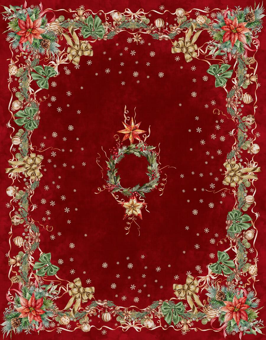 Clodette Tovaglia in Cotone Rossa con Stelle e Ghirlanda Natalizia, Collezione Red Star 145x270 cm