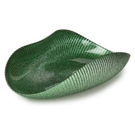 Fade Coppa Decorativa Selin in Vetro Verde Effetto Rigato Lavorazione Artigianale 21 cm