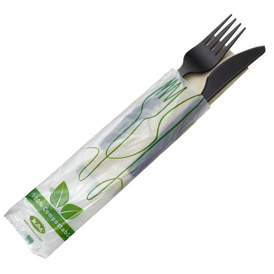 Bis Coltello e Forchetta in CPLA con Tovagliolo Monouso LEONE - conf. 250 pz
