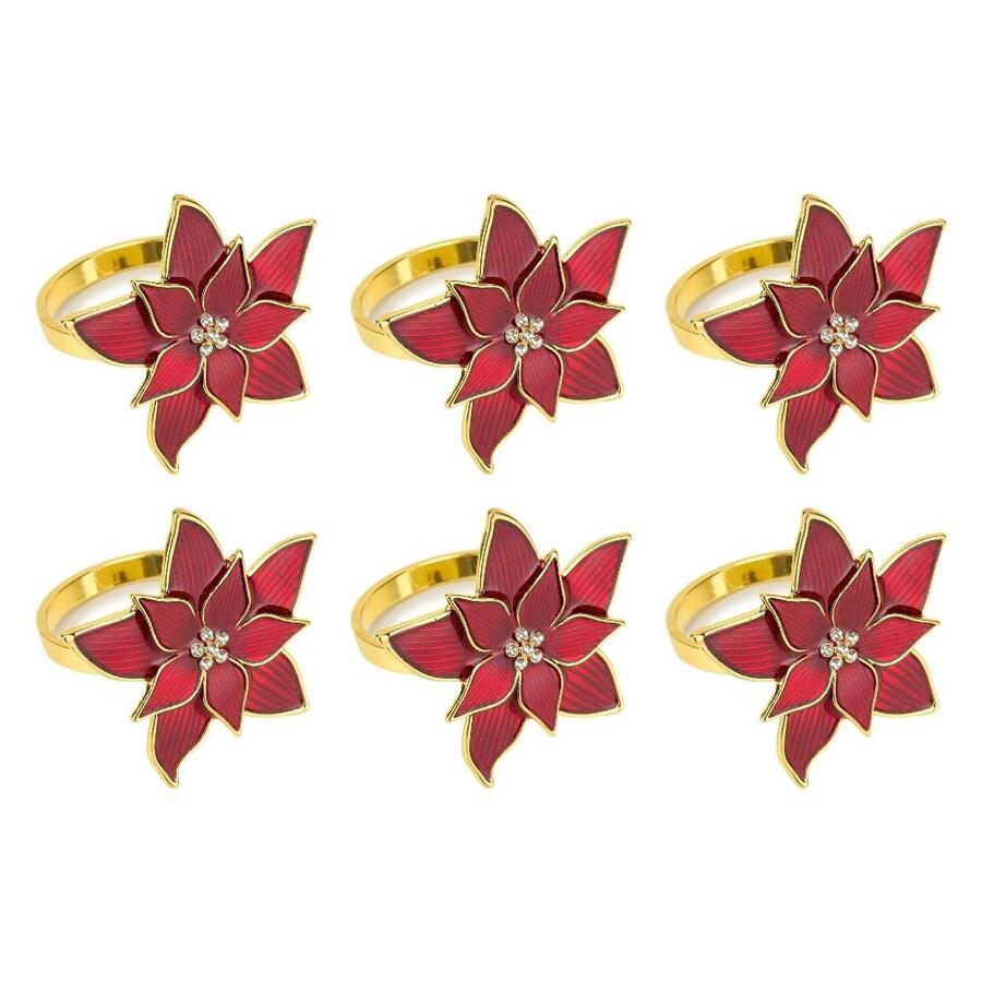 Fade Set 6 Segnaposto Stella di Natale in Metallo Dorato con Smalto Rosso e Strass