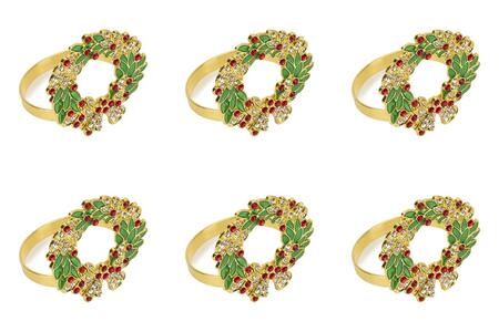 Fade Set 6 Segnaposto Ghirlanda in Metallo Dorato con Smalto Verde e Strass