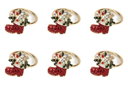 Fade Set 6 Segnaposto Scarpone Natalizio in Metallo Dorato con Strass Rosso e Verde