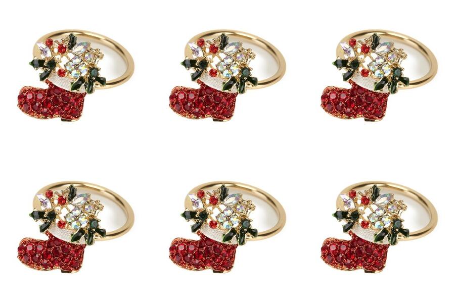 Fade Set 6 Segnaposto Scarpone Natalizio in Metallo Dorato con Strass Rosso e Verde