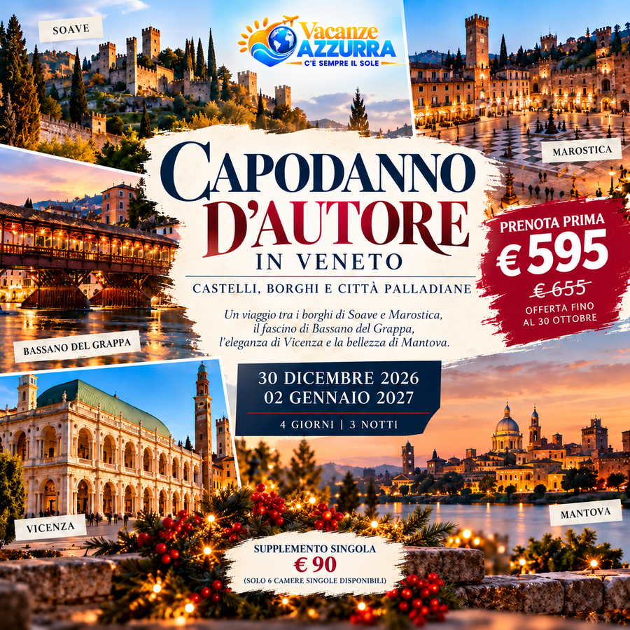 30 DICEMBRE 2026 CAPODANNO D'AUTORE IN VENETO: CASTELLI, BORGHI E CITTÀ PALLADIANE