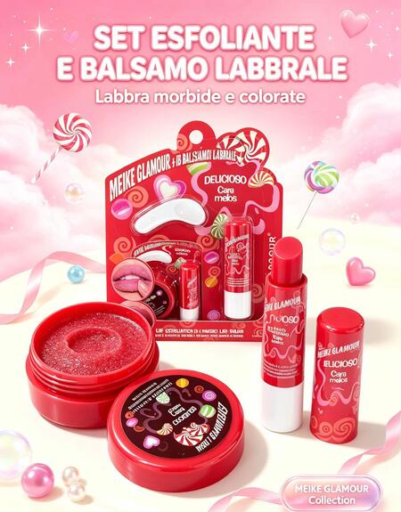 Meike Glamour Set Esoliante & Balsamo Labbra Rosso [Conf.da 12 set]