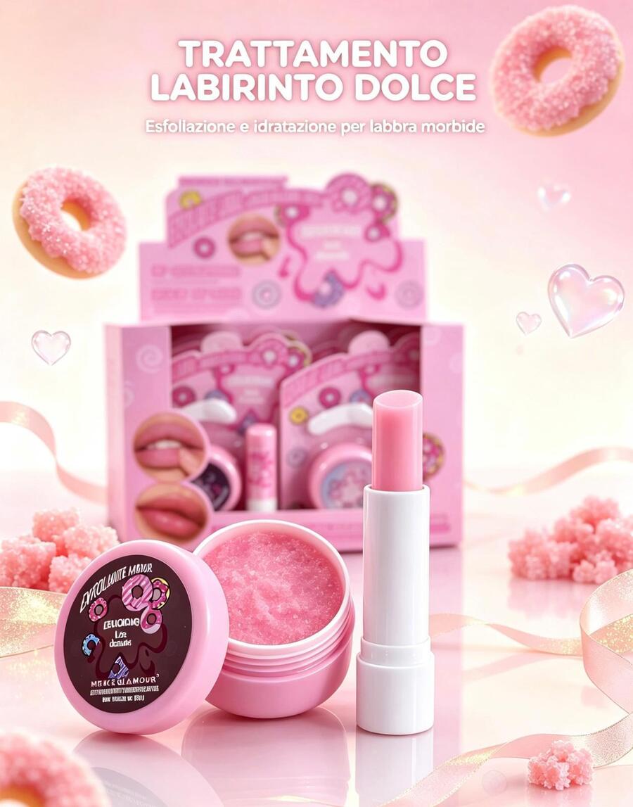 Meike Glamour Set Esoliante & Balsamo Labbra Rosa [Conf.da 12 set]