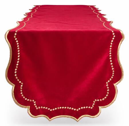 Clodette Runner in Velluto Rosso con Ricamo Pallini Oro — 49x140 cm, Natale