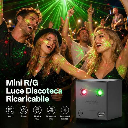 Mini Proiettore Luci Laser Party e Feste-Ricaricabile USB-C per Discoteca e Natale