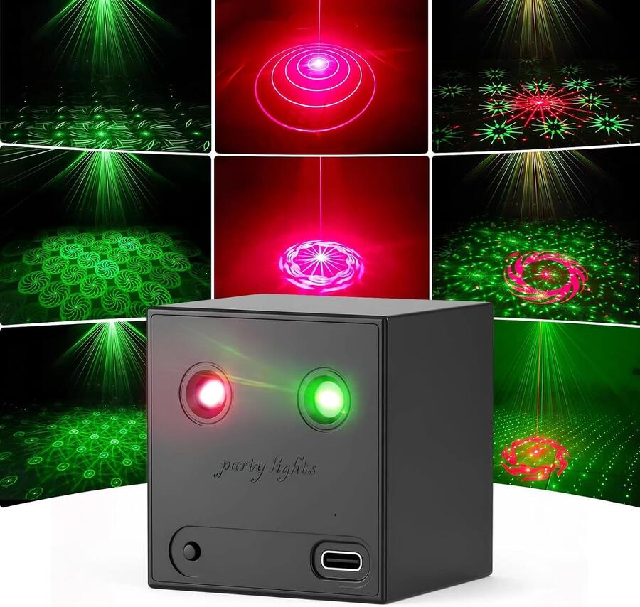 Mini Proiettore Luci Laser Party e Feste-Ricaricabile USB-C per Discoteca e Natale