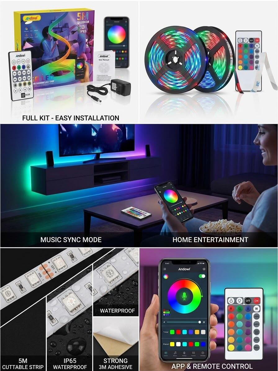 Fantastica Striscia LED RGB Smart 5 Metri Multicolore – Controllo con App e Telecomando