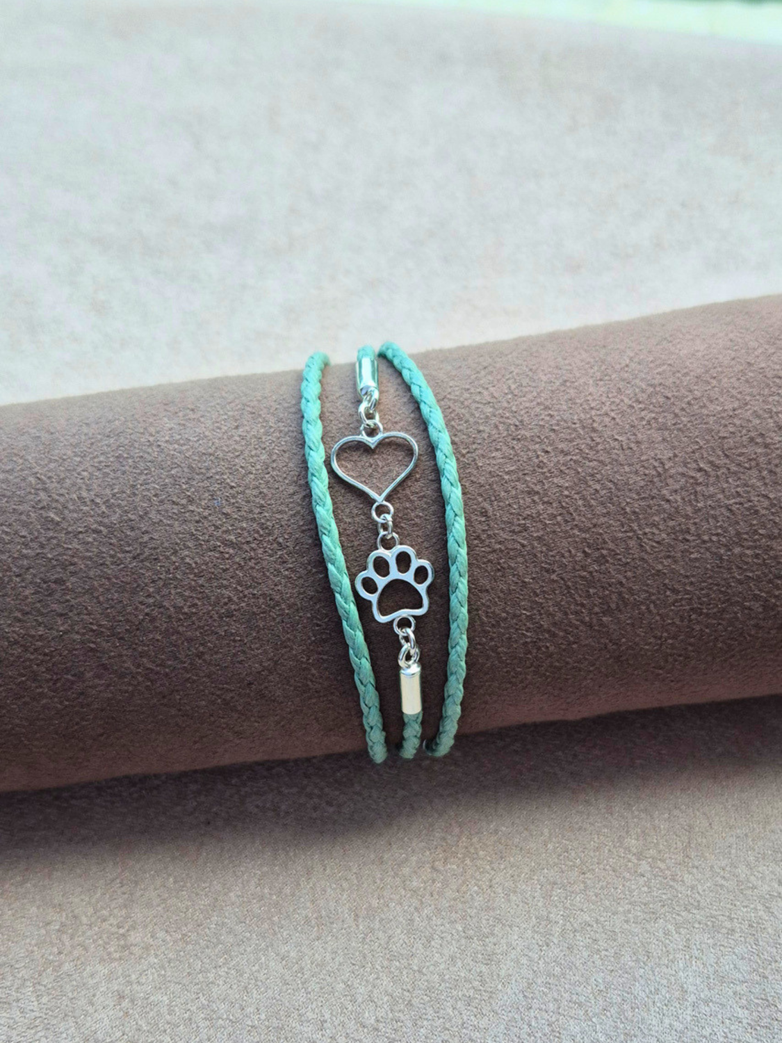 Collana Bracciale Zampa e Cuore Verde Menta 