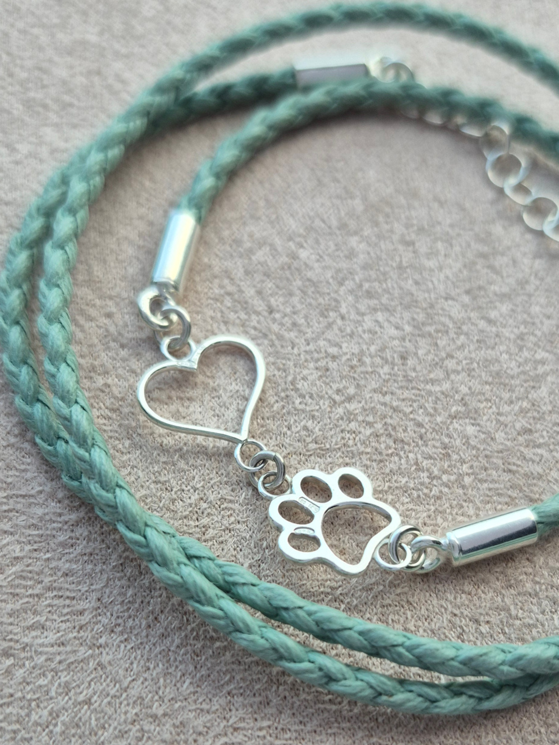 Collana Bracciale Zampa e Cuore Verde Menta 