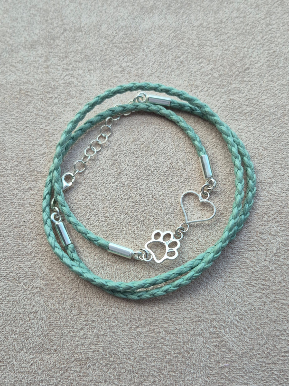 Collana Bracciale Zampa e Cuore Verde Menta 