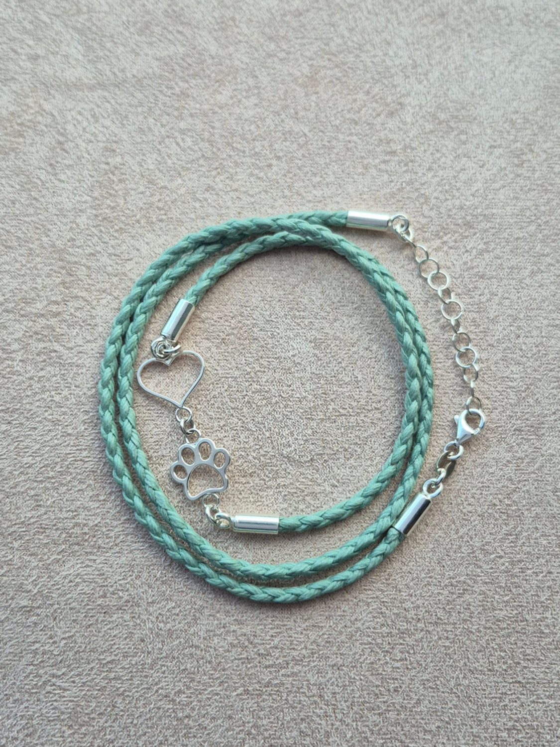 Collana Bracciale Zampa e Cuore Verde Menta 