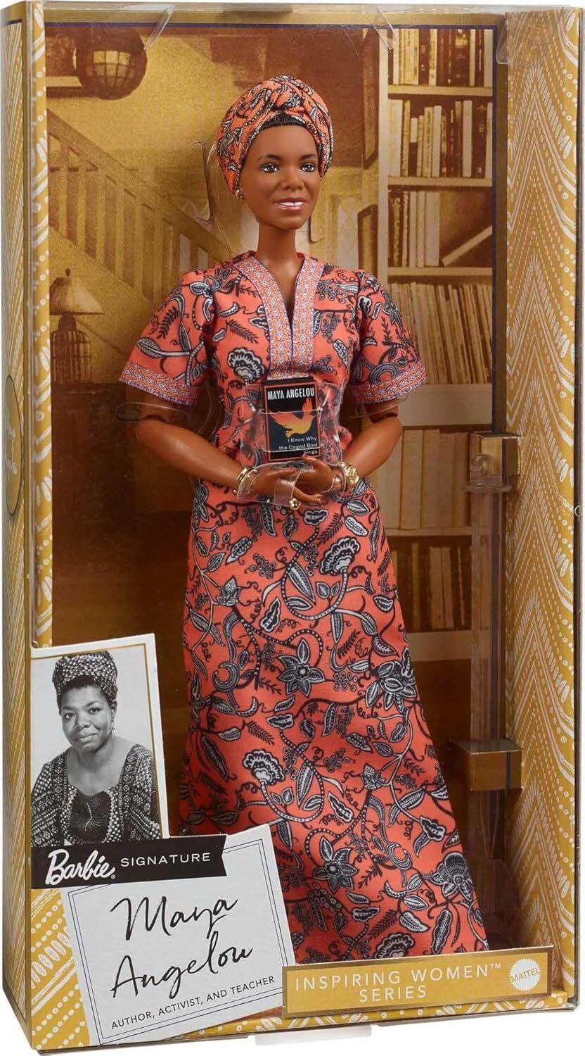 Barbie Inspiring Women Maya Angelou da coolezione con piedistallo e Certificato di Autenticità - Mattel - GXF46