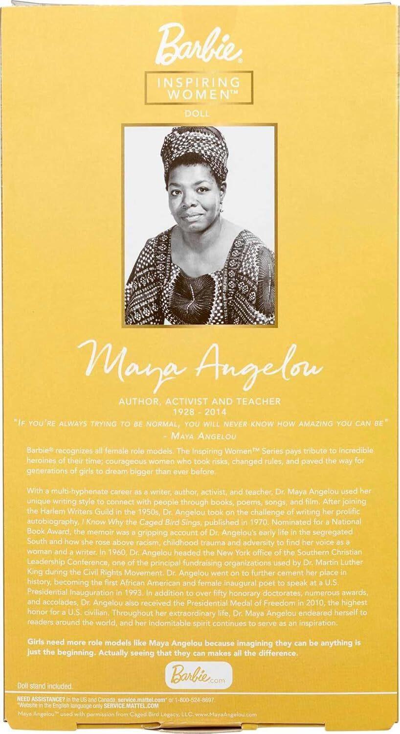 Barbie Inspiring Women Maya Angelou da coolezione con piedistallo e Certificato di Autenticità - Mattel - GXF46